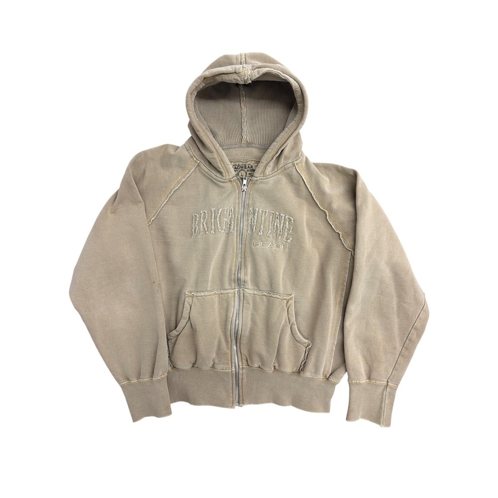 Ragwear Brigantine Beach Zip Up Hoodie Tan Waffle Lined Mens Large Vintage Style
